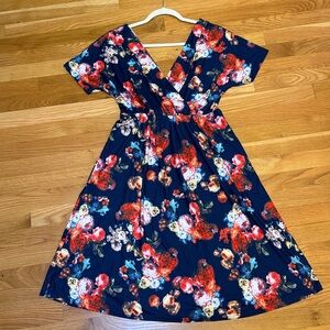 Floral Navy Wrap Short Sleeve Dress